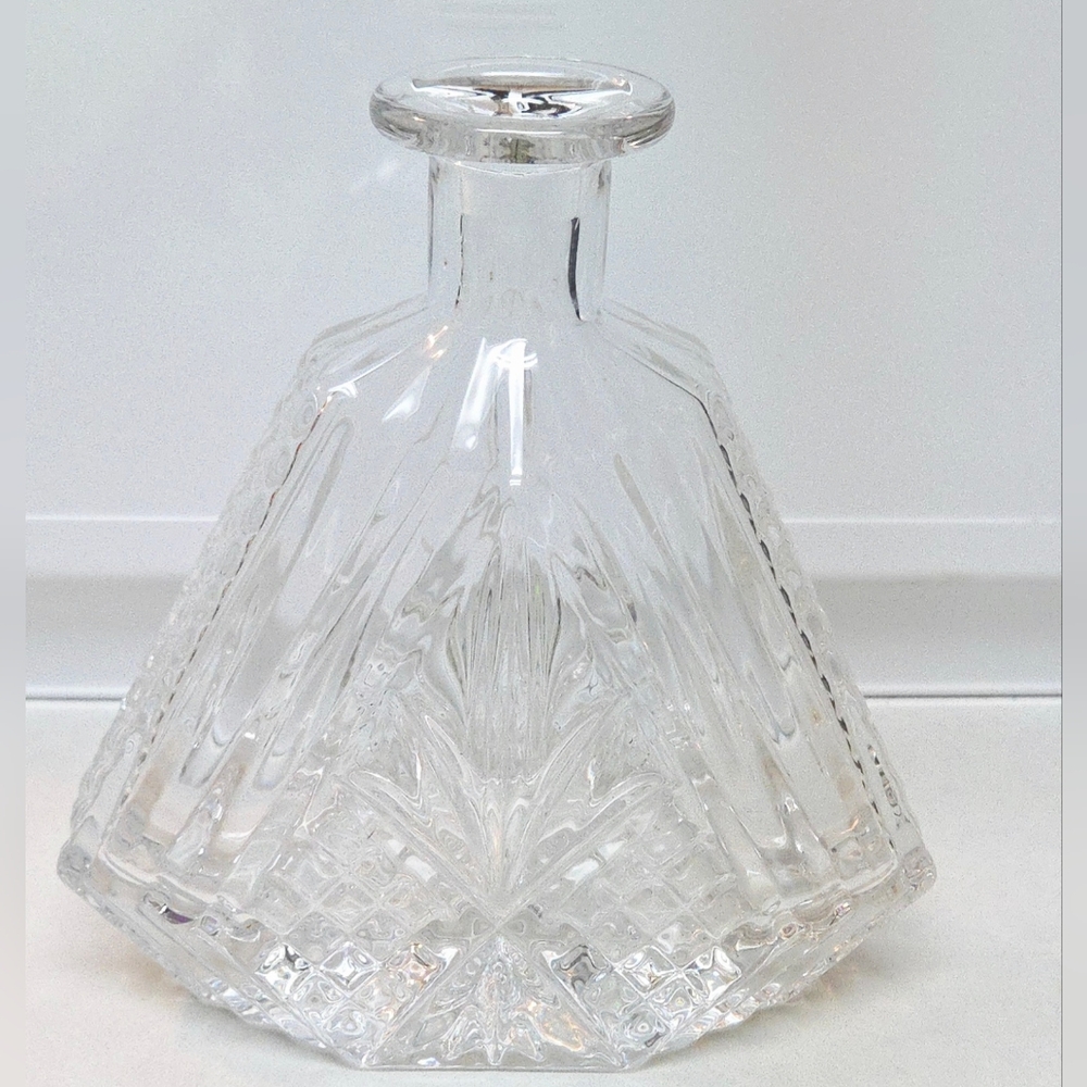 Triangular Bohemian Cut Glass Crystal Decanter 7.5x7.5x3"